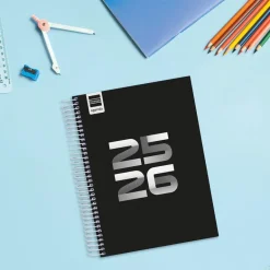 Agenda espiral cuarto Cool negro 2025-2026 día página