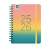 Agenda espiral cuarto Cosmo Iris 2025-2026 semana vista horizontal