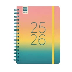 Agenda espiral cuarto Cosmo Iris 2025-2026 semana vista horizontal