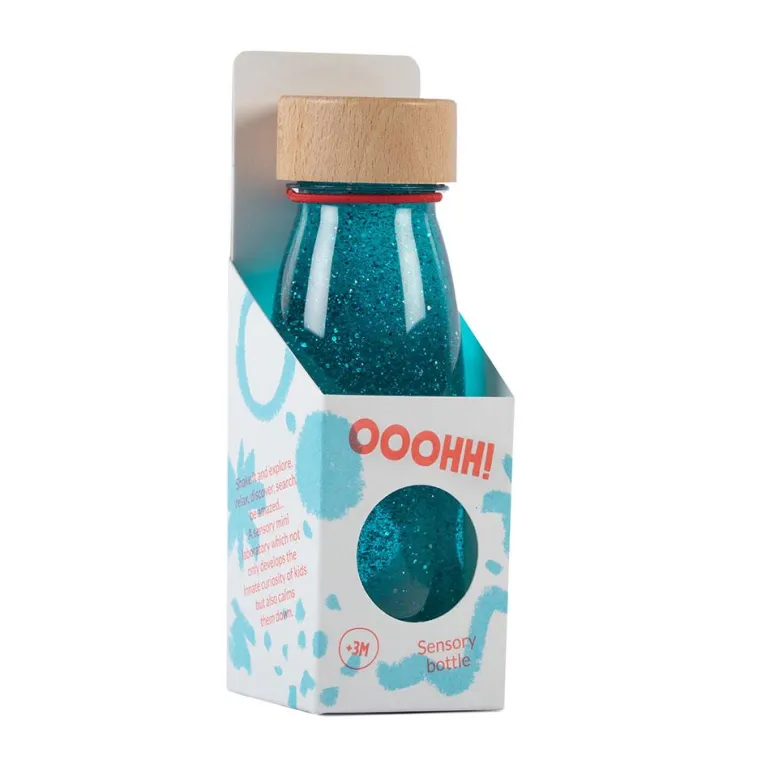 Botella sensorial float azul turquesa