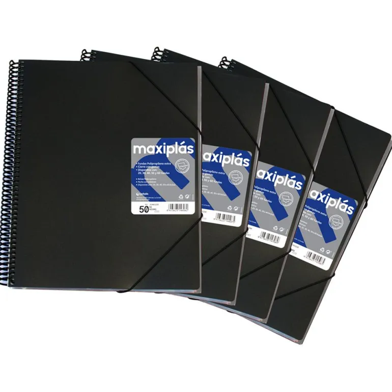Carpeta A4 50 fundas color negro opaco Maxiplás