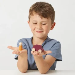 Coche madera morado Lubu con figura naranja