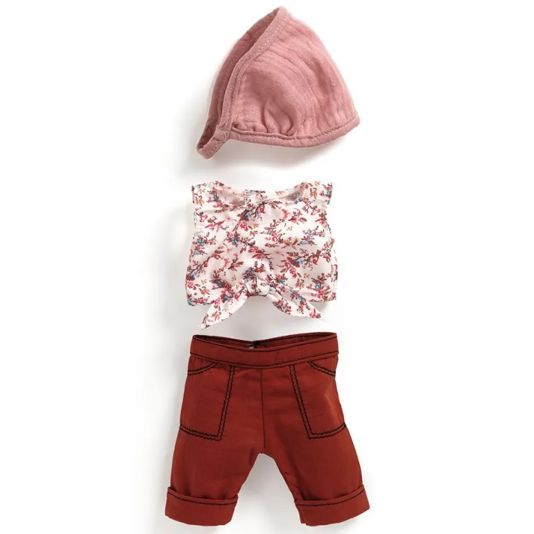 Conjunto camisa sin mangas y pantalón burdeos 32cm con pañuelo para pelo