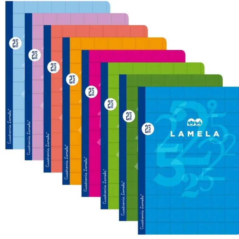 Cuaderno A4 cuadrovía 2,5mm. 50 hojas tapa cartoncillo plastificado colores surtidos