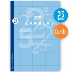 Cuaderno cuarto cuadrovía 2,5mm. 50 hojas tapas de cartón plastificado colores surtidos