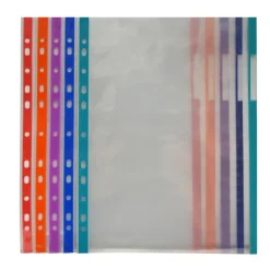 Funda tamaño folio con multitaladro y borde de color 10 unidades