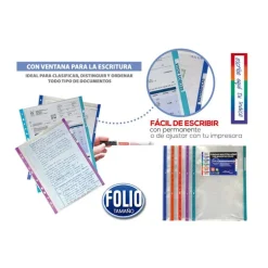 Funda tamaño folio con multitaladro y borde de color 10 unidades