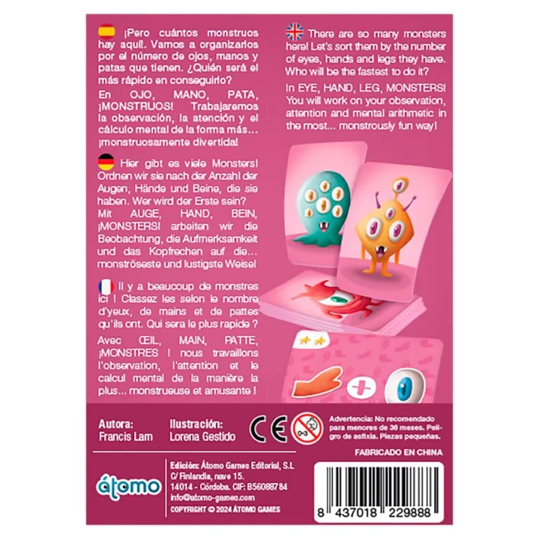 Juego de cartas Ojo, mano, pata, monstruos