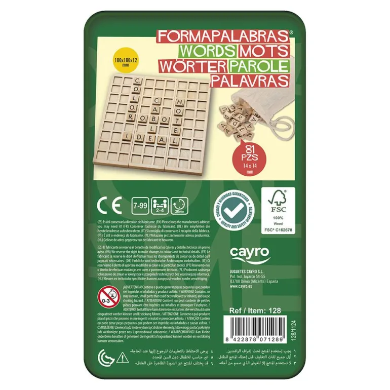 Juego de mesa Forma palabras madera en caja metal