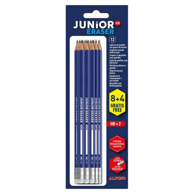 Lápiz Junior grafito con goma 8 unidades más 4 gratis
