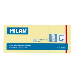Notas adhesivas 50x38mm. amarillo 3 blocs de 100 hojas Milan