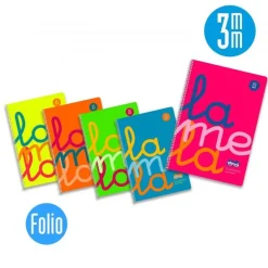 Pack de 5 blocs folio cuadrovía 3mm. 80 hojas tapa polipropileno colores flúor surtidos