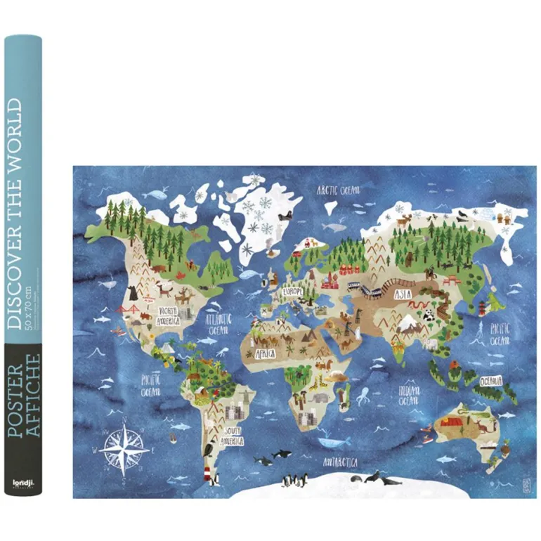 Póster discover the world 50x70cm
