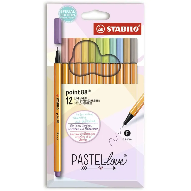 Rotulador 12 colores pastel Stabilo Point 88 Pastel Love