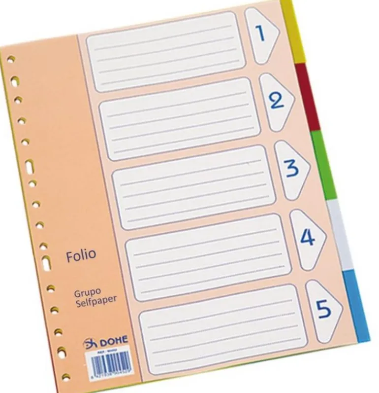 Separadores de colores tamaño folio 5 posiciones multitaladro