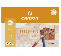 Set 10 láminas de dibujo A4 sin recuadro 130gr. Basik Canson