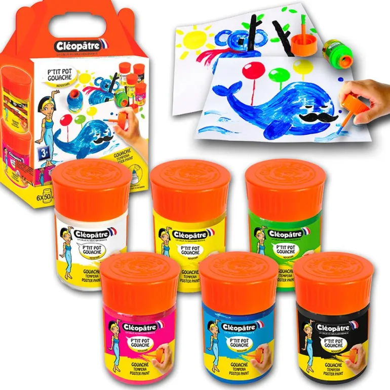 Set de 6 botes de témpera 50ml con pincel P´tit Pot Gouache